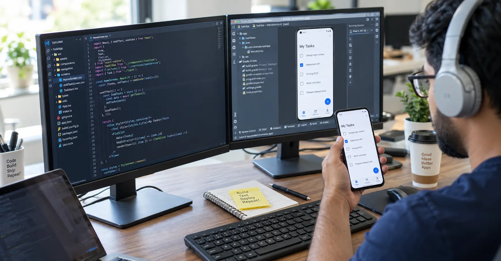 Developer testing a mobile application